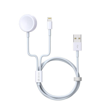 Devia kabelis 2/1 Smart EA199 USB - Lightning, balts ar induktīvu magnētisku lādētāju Apple Watch pulkstenim