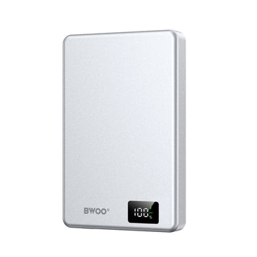 BWOO ultraplāna alumīnija magnētiskā ārējā baterija P76 PD 20W 10000 mAh ar ciparu displeju un USB-C portu, melna