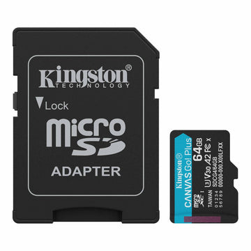 Kingston atmiņas karte 64 GB microSDXC Canvas Go Plus Gen4 200 MB/s A2 U3 V30 karte + adapteris