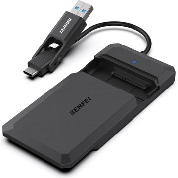BENFEI SSD diska korpuss, 2,5 collas, SATA, USB-C, USB-A, ar UASP un SATA III atbalstu, melns