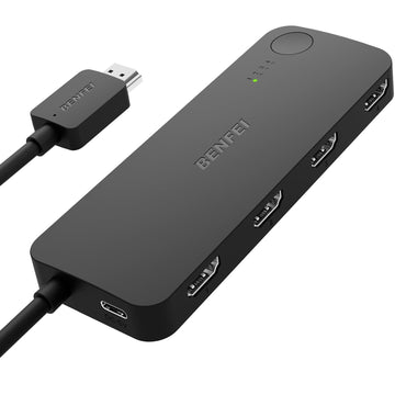 BENFEI HDMI komutators ar 4 portiem, 4K, 60 Hz, 2K, 144 Hz, HDCP 2.3, melns