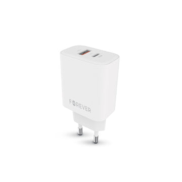 Forever TC-09-33AC GaN PD QC lādētājs, 1x USB-C, 1x USB, 33 W, balts