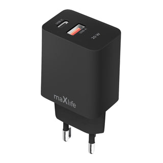 Maxlife MXTC-13-20AC PD QC lādētājs, 1x USB-C, 1x USB, 20 W, melns
