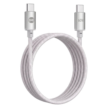 Forever Vibe USB-C – USB-C kabelis, 1,0 m, 60 W, sudraba krāsā