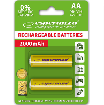 Esperanza EZA103Y precharged HR6 2000 mAh Always Ready blistera iepakojumā 2 gab.
