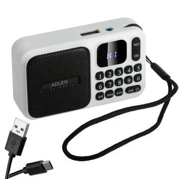 Pārnēsājams FM radio ar Bluetooth, 5 W skaļruni, USB, TF un Micro SD karšu atbalstu, ierakstīšanas funkciju (REC), brīvroku funkciju, 3,5 mm austiņu ligzdu, 1200 mAh akumulatoru, USB-C