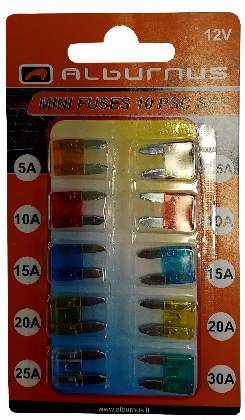 Plakano drošinātāju komplekts MINI, 10 gab.