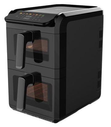 Divkameru gaisa friteze 10 l, 2700 W gaisa friteze ar diviem groziem (4 l un 6 l), neatkarīgiem vadības elementiem, skata logiem, LED displeju, 8 programmām, 80–200 °C