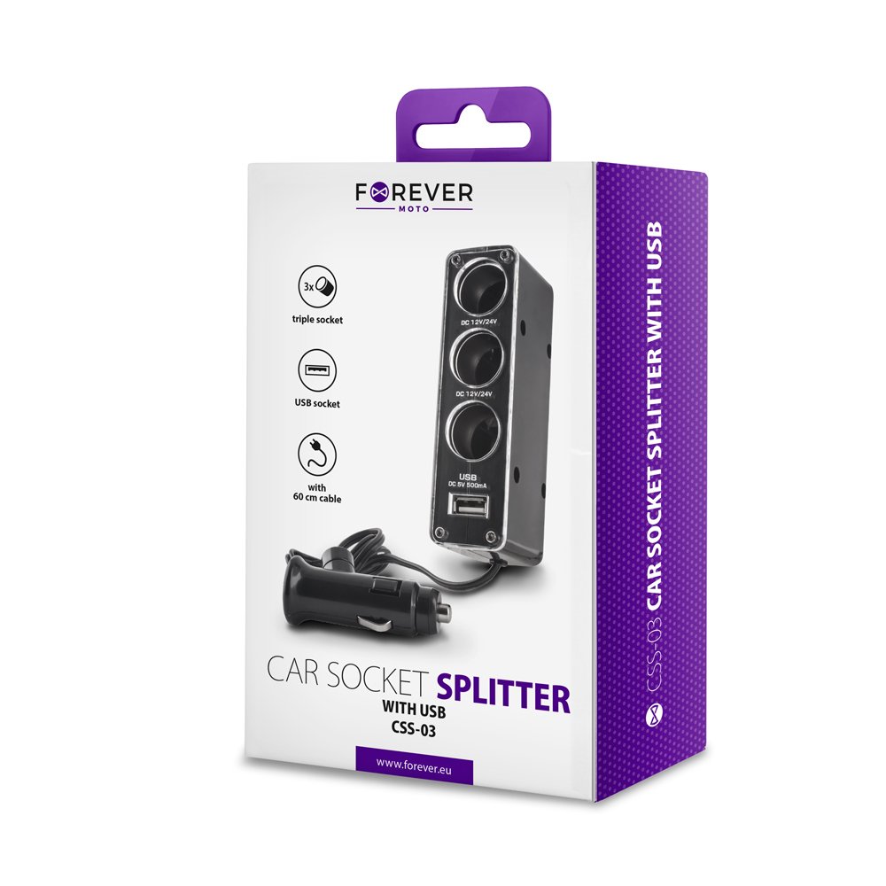Forever rozešu sadalītājs 3/1 ar USB kabelis CSS-03