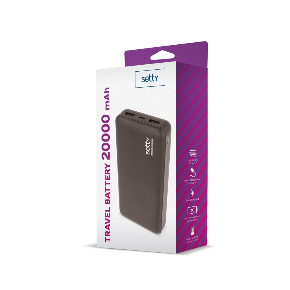 Setty ārējā baterija 20000 mAh SPB-20, melna