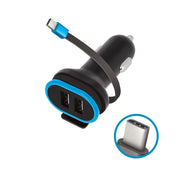Forever CC-02 automašīnas lādētājs 2x USB 3A melns ar USB-C kabeli 0,2 m