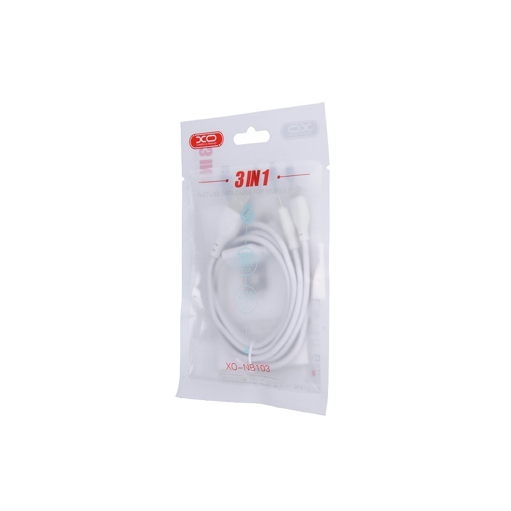 XO kabelis NB103 3/1 USB - Lightning + USB-C + microUSB 1,0 m 2,1A balts