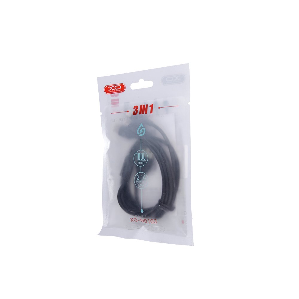 XO kabelis NB103 3/1 USB - Lightning + USB-C + microUSB 1,0 m 2,1A melns
