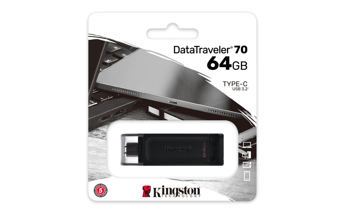 Kingston USB zibatmiņa 64GB USB-C DT70, melns
