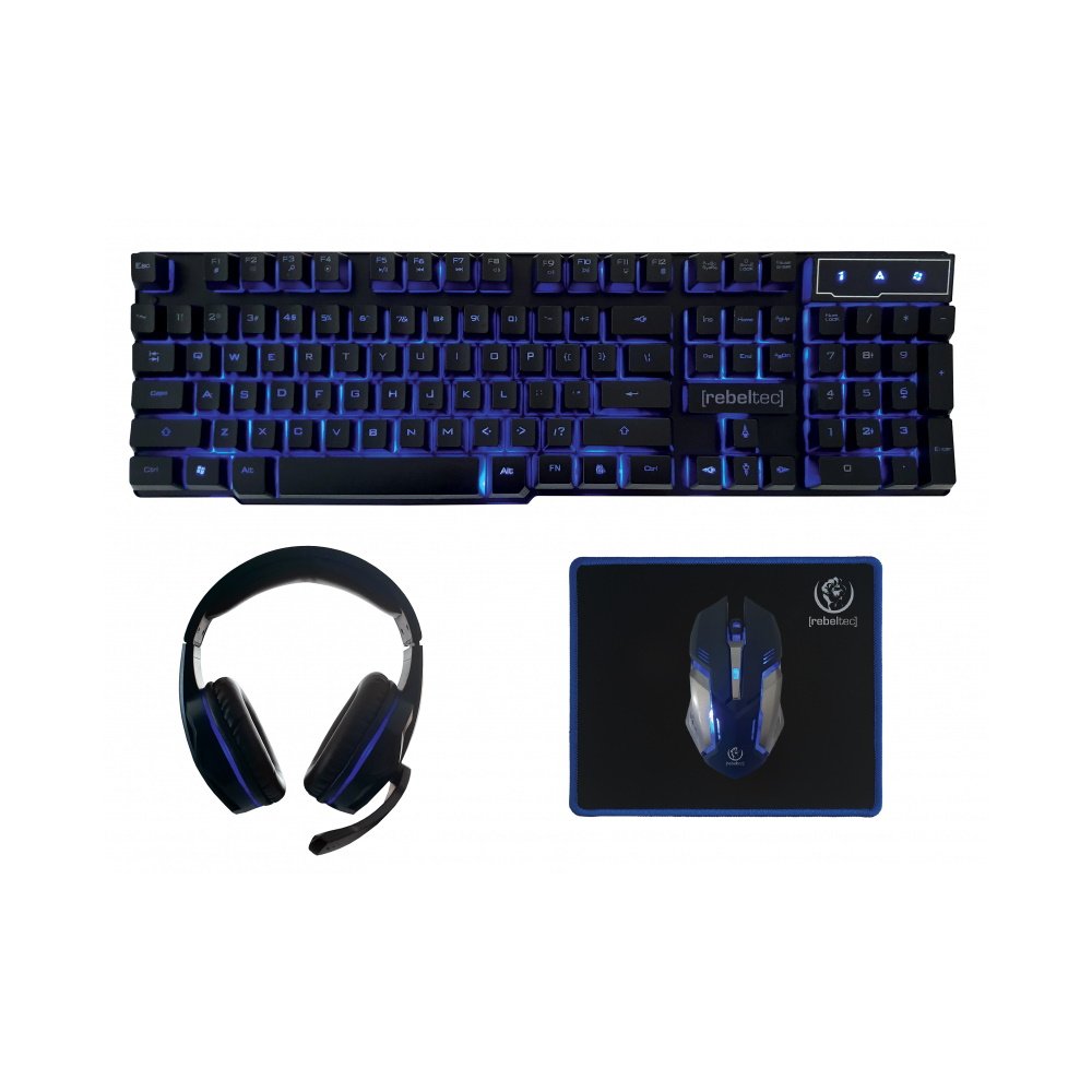 Rebeltec vadu spēļu komplekts ar tastatūru + austiņām + peli + peles paliktni SHERMAN