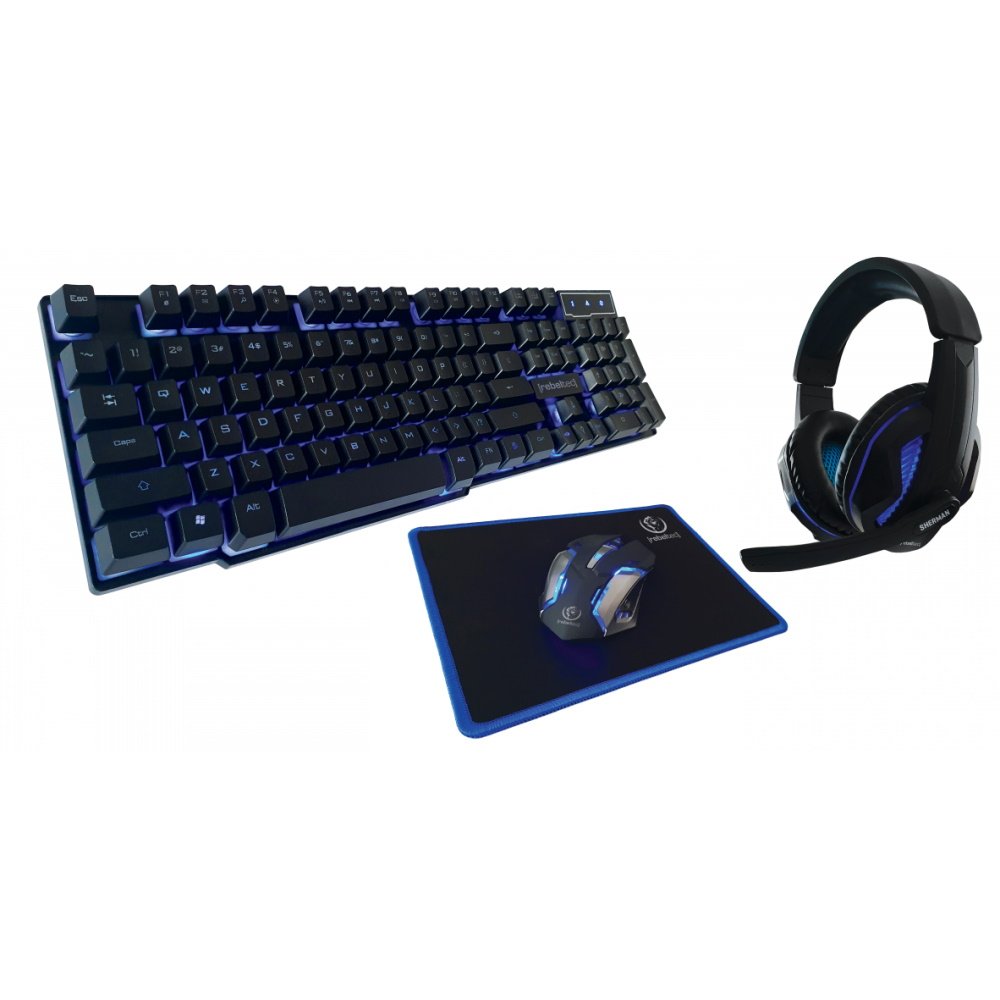 Rebeltec vadu spēļu komplekts ar tastatūru + austiņām + peli + peles paliktni SHERMAN