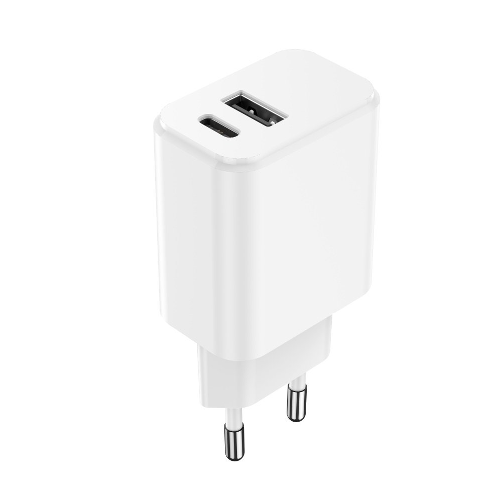 Setty lādētājs 1x USB + USB-C 3A 20W, balts