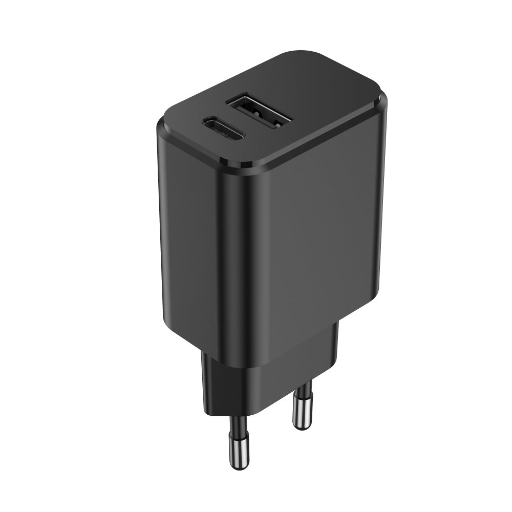 Setty tīkla lādētājs USB + USB-C 20W, melns