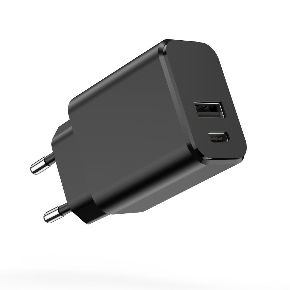 Setty lādētājs 1x USB + USB-C 3A 20W, melns