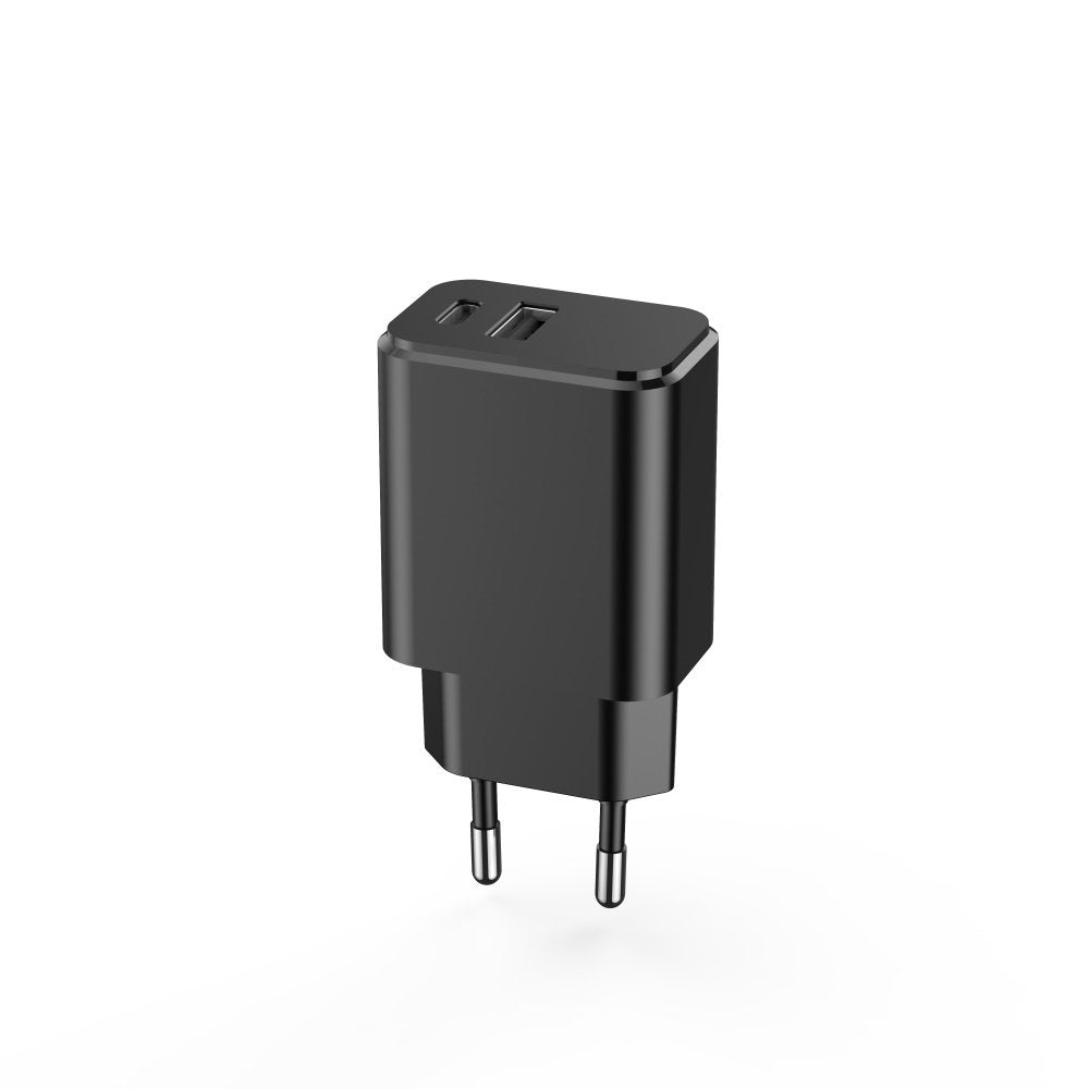 Setty lādētājs 1x USB + USB-C 3A 20W, melns