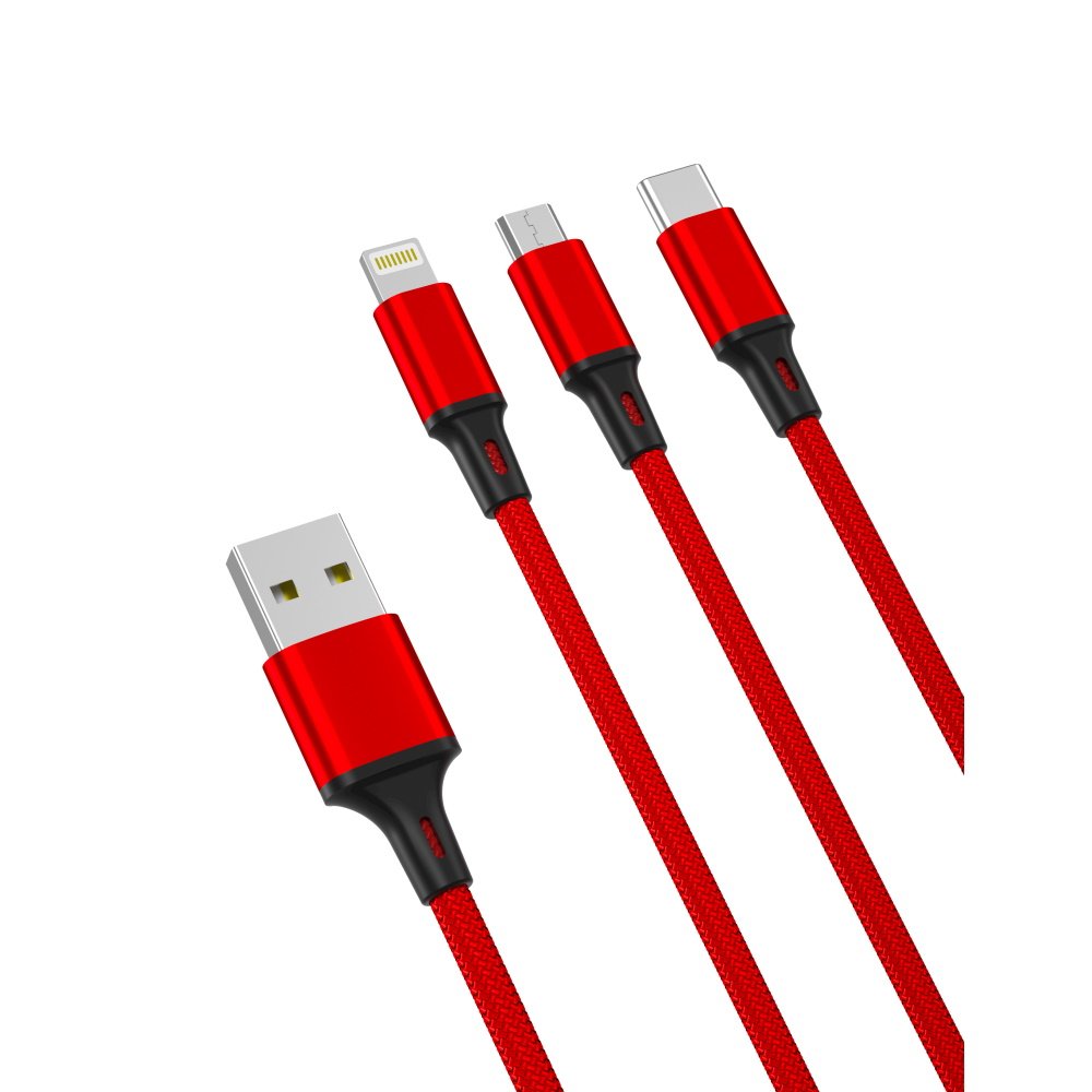 XO kabelis NB173 3/1 USB - Lightning + USB-C + microUSB 1,2 m 2,4A sarkans
