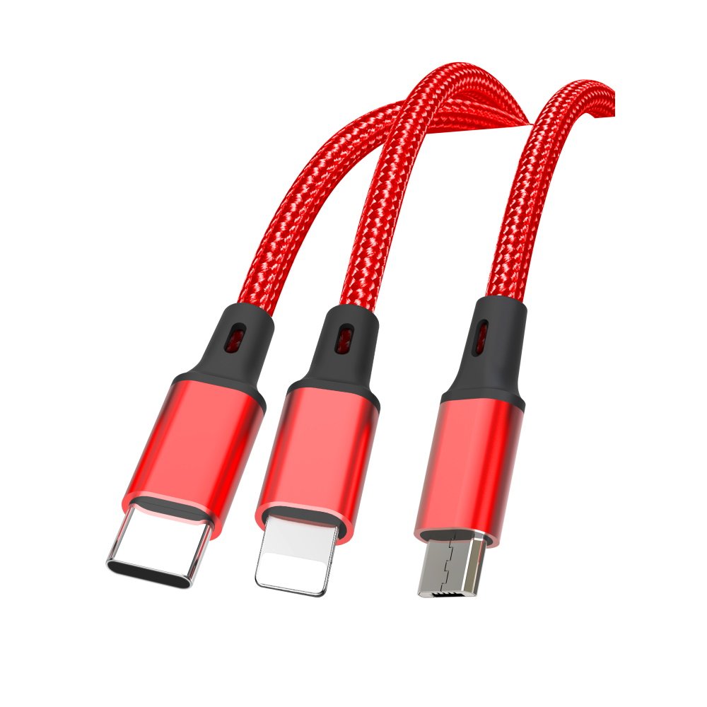 XO kabelis NB173 3/1 USB - Lightning + USB-C + microUSB 1,2 m 2,4A sarkans