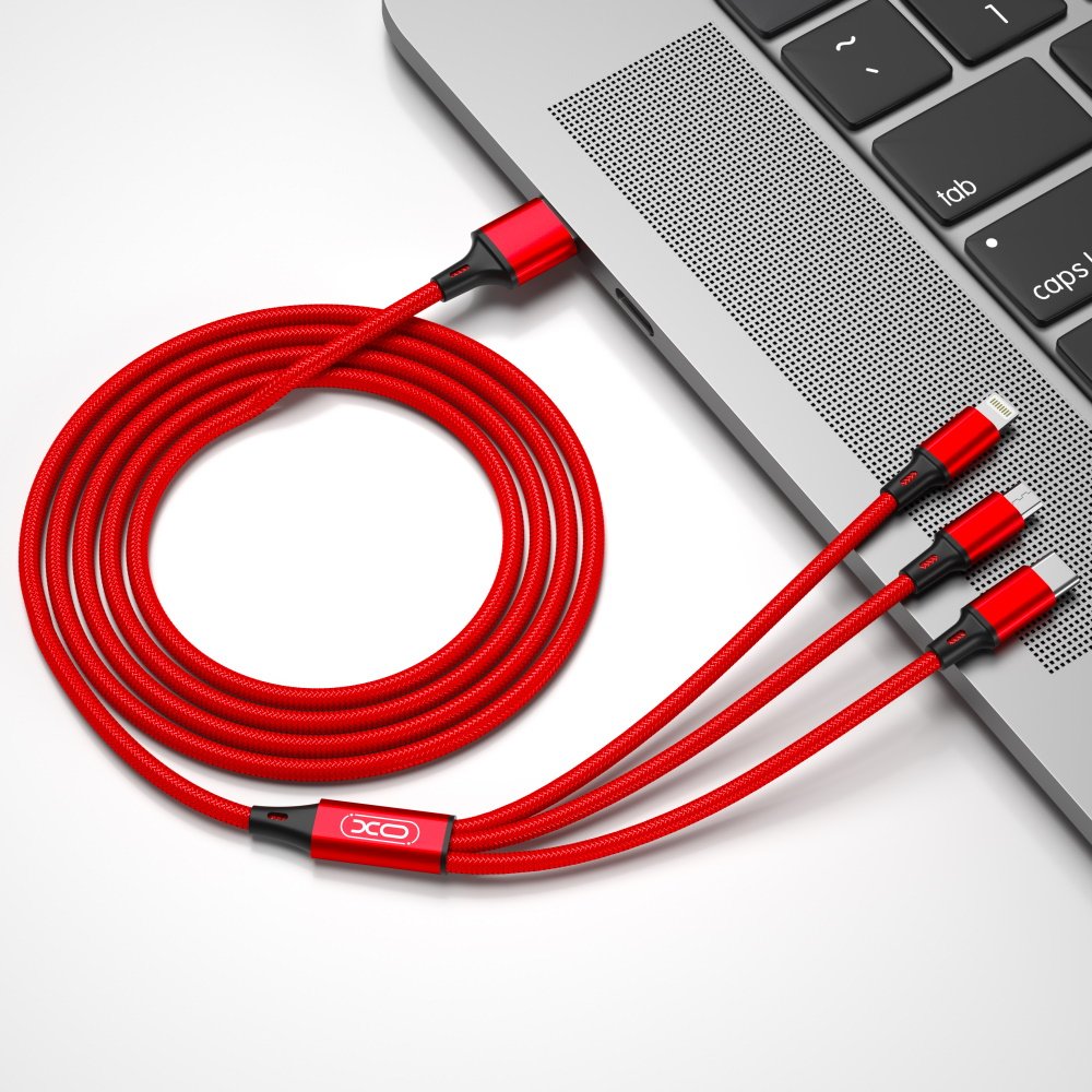 XO kabelis NB173 3/1 USB - Lightning + USB-C + microUSB 1,2 m 2,4A sarkans