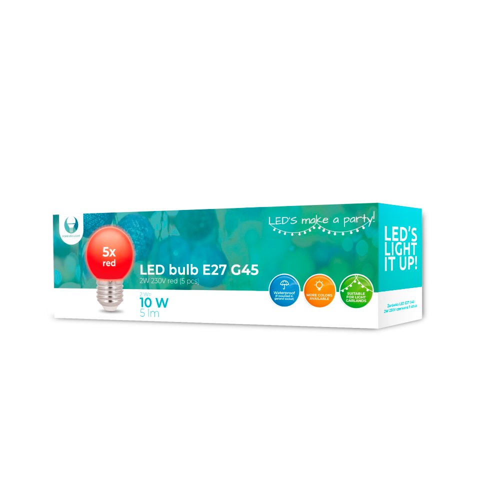 LED spuldze E27 G45 2W 230V sarkana 5 gab. Forever Light
