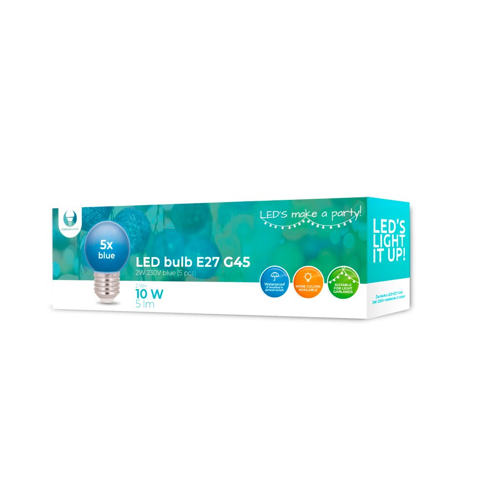 LED spuldze E27 G45 2W 230V zila 5 gab. Forever Light