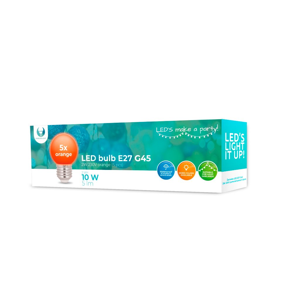 LED spuldze E27 G45 2W 230V oranža 5 gab. Forever Light