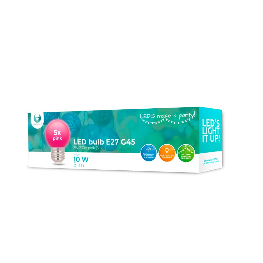LED spuldze E27 G45 2W 230V rozā 5 gab. Forever Light