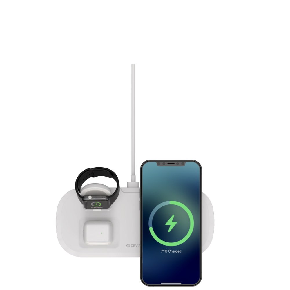 Devia bezvadu lādētājs 3/1 Smart 15W, balts