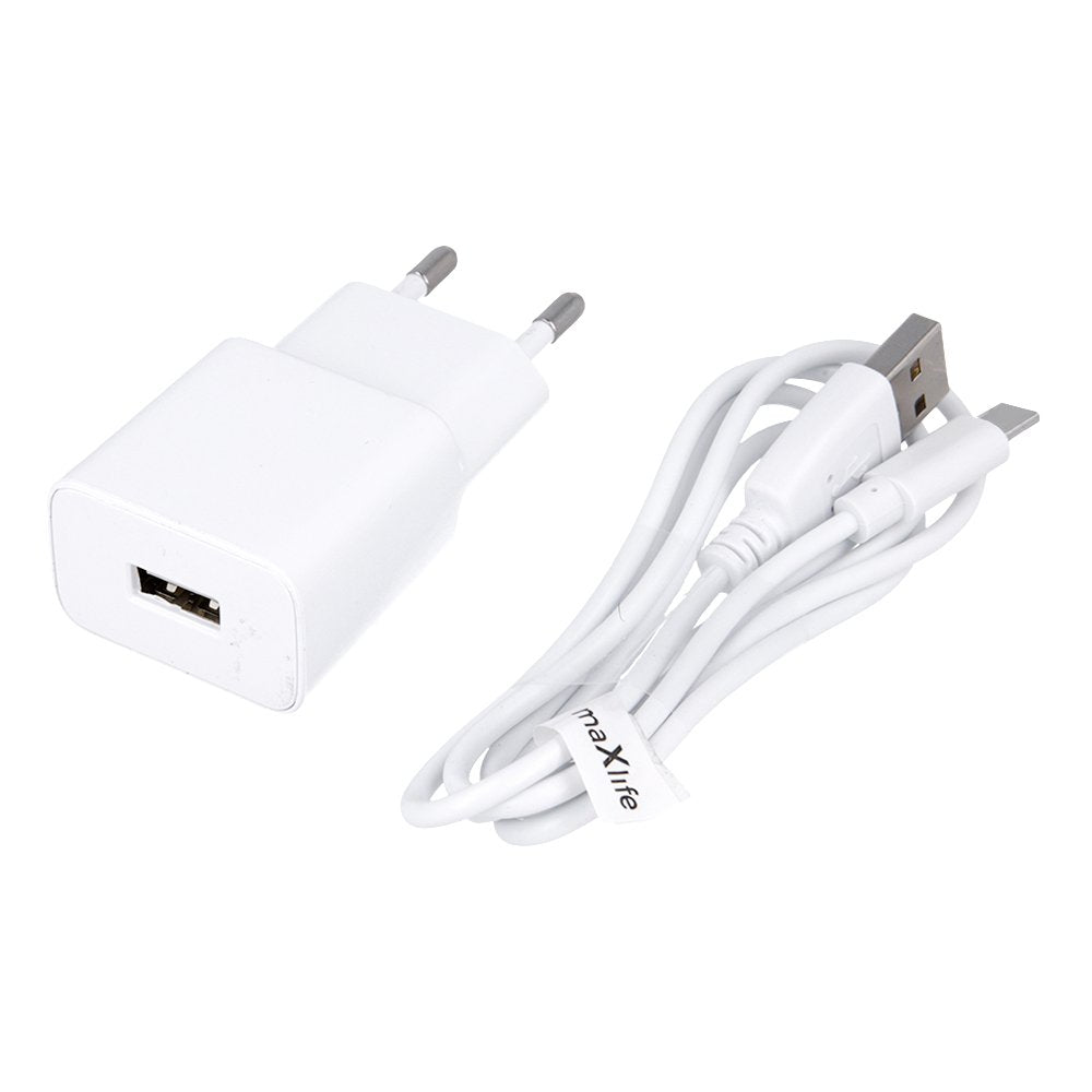 Maxlife MXTC-01 tīkla lādētājs 1x USB 1A balts + USB-C kabelis