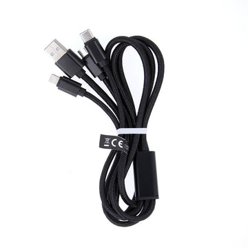 Maxlife 3/1 kabelis USB - Lightning + USB-C + microUSB 1,0 m 2,1A melns neilons