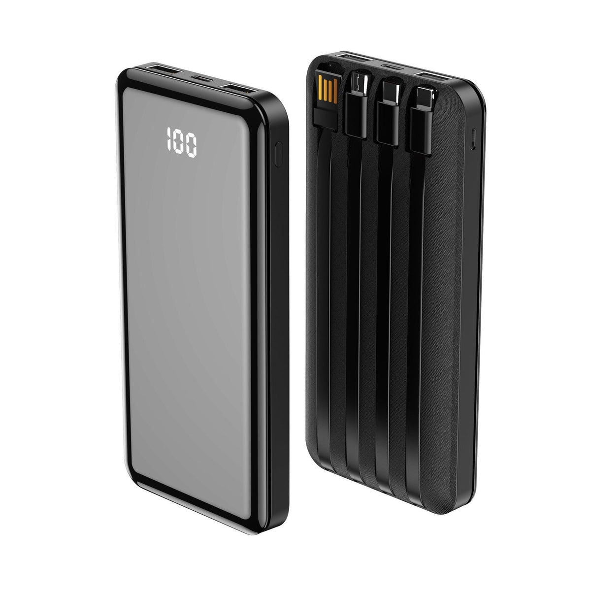Forever pārnēsājamais akumulators TB-411 viss /1 10000 mAh ar kabeļiem USB-C + Lightning + microUSB, melns