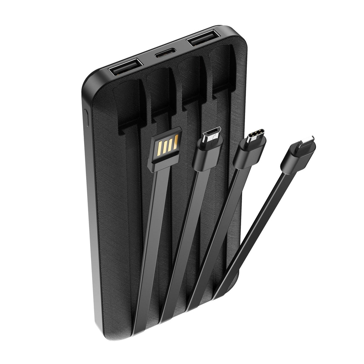 Forever pārnēsājamais akumulators TB-411 viss /1 10000 mAh ar kabeļiem USB-C + Lightning + microUSB, melns