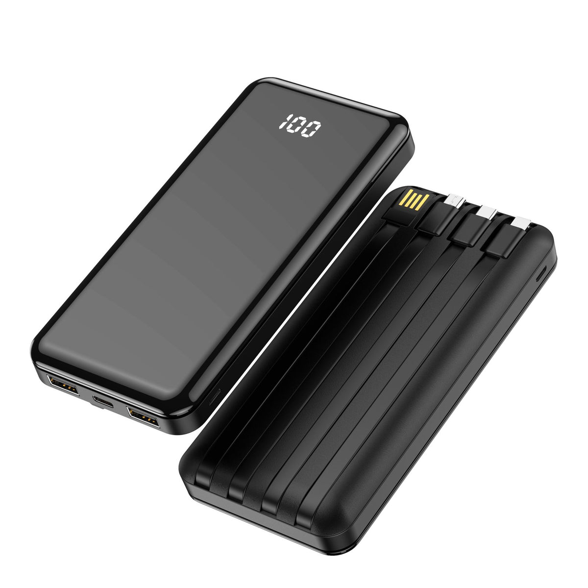 Forever pārnēsājamais akumulators TB-411 viss /1 10000 mAh ar kabeļiem USB-C + Lightning + microUSB, melns