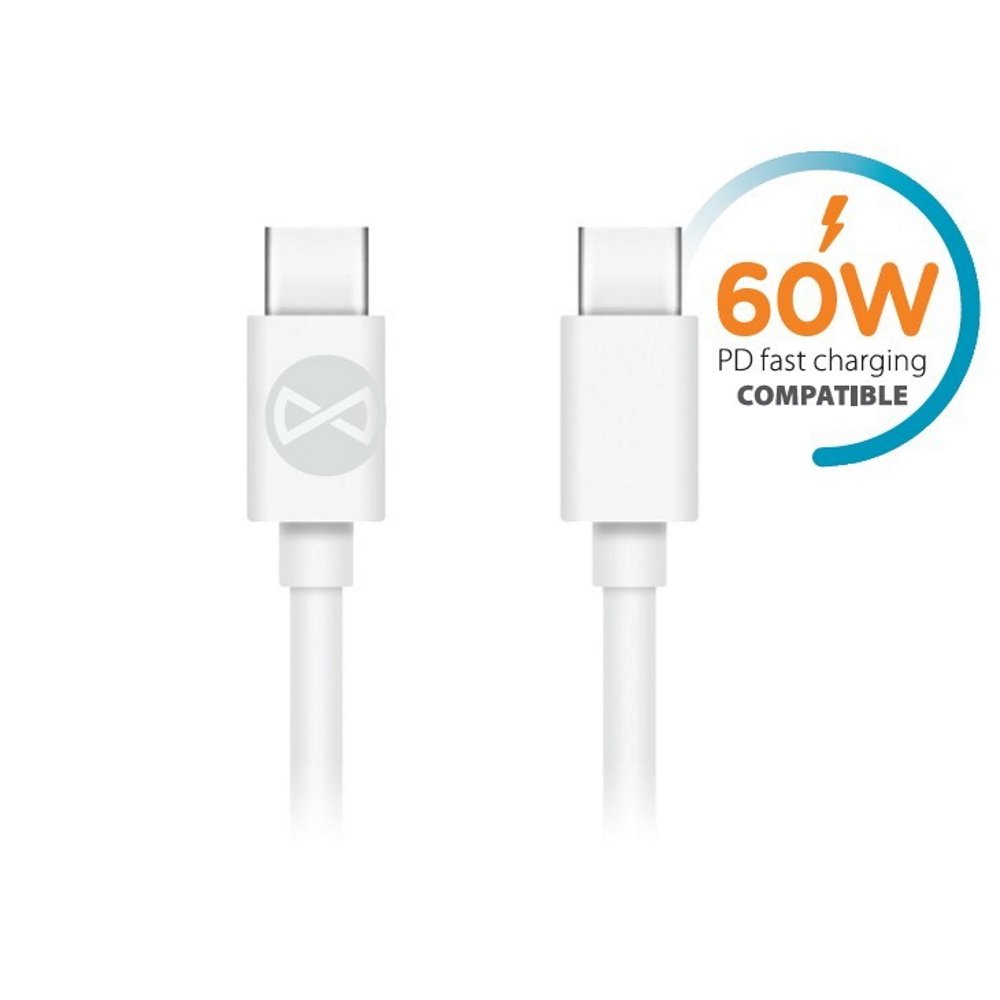 Forever kabelis USB-C - USB-C 1,0 m 60W, balts