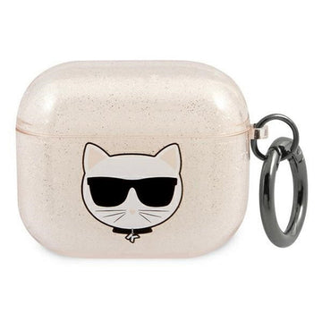 Karl Lagerfeld maciņš Airpods 3 austiņām KLA3UCHGD zelta ar mirdzošām piedurknēm un Choupette logotipu