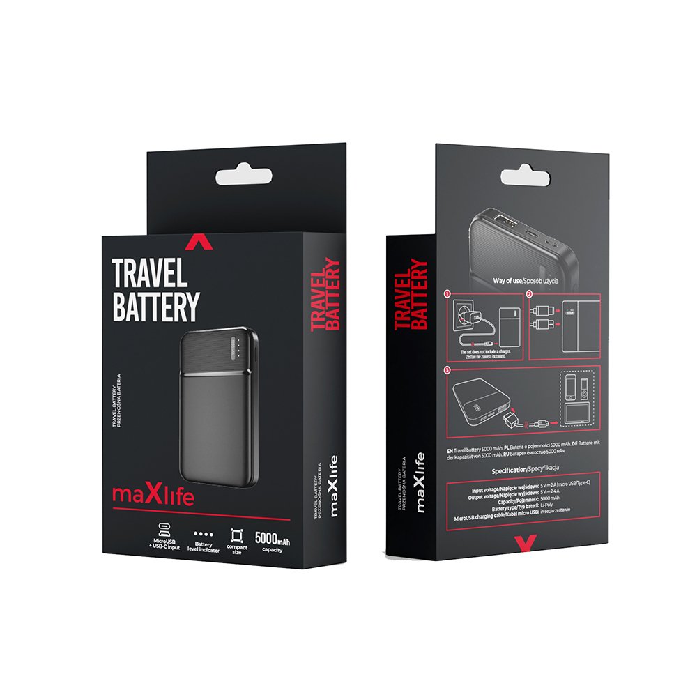 Maxlife ārējā baterija MXPB-01 5000 mAh, melna