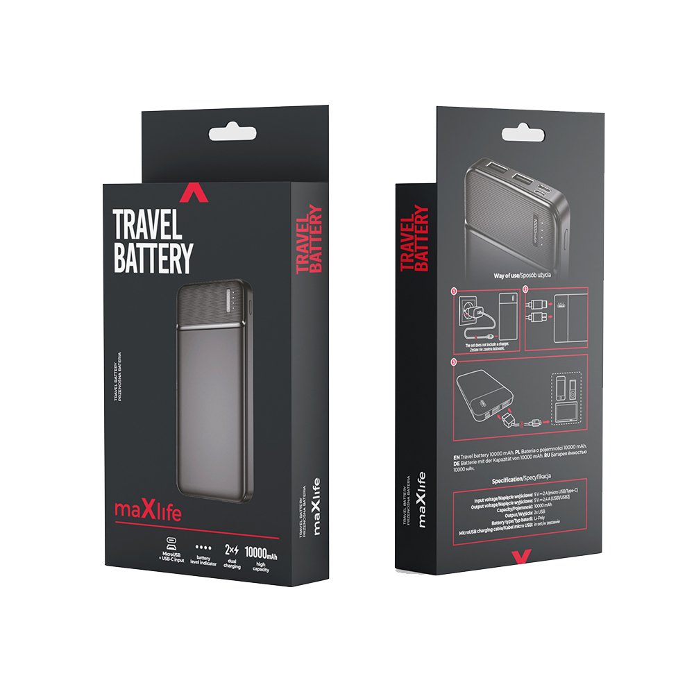 Maxlife ārējā baterija MXPB-01 10000 mAh, melna