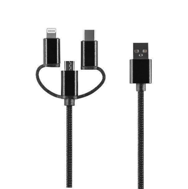 Setty 3/1 kabelis USB - Lightning + USB-C + microUSB 1,0 m 2A melns neilons DT