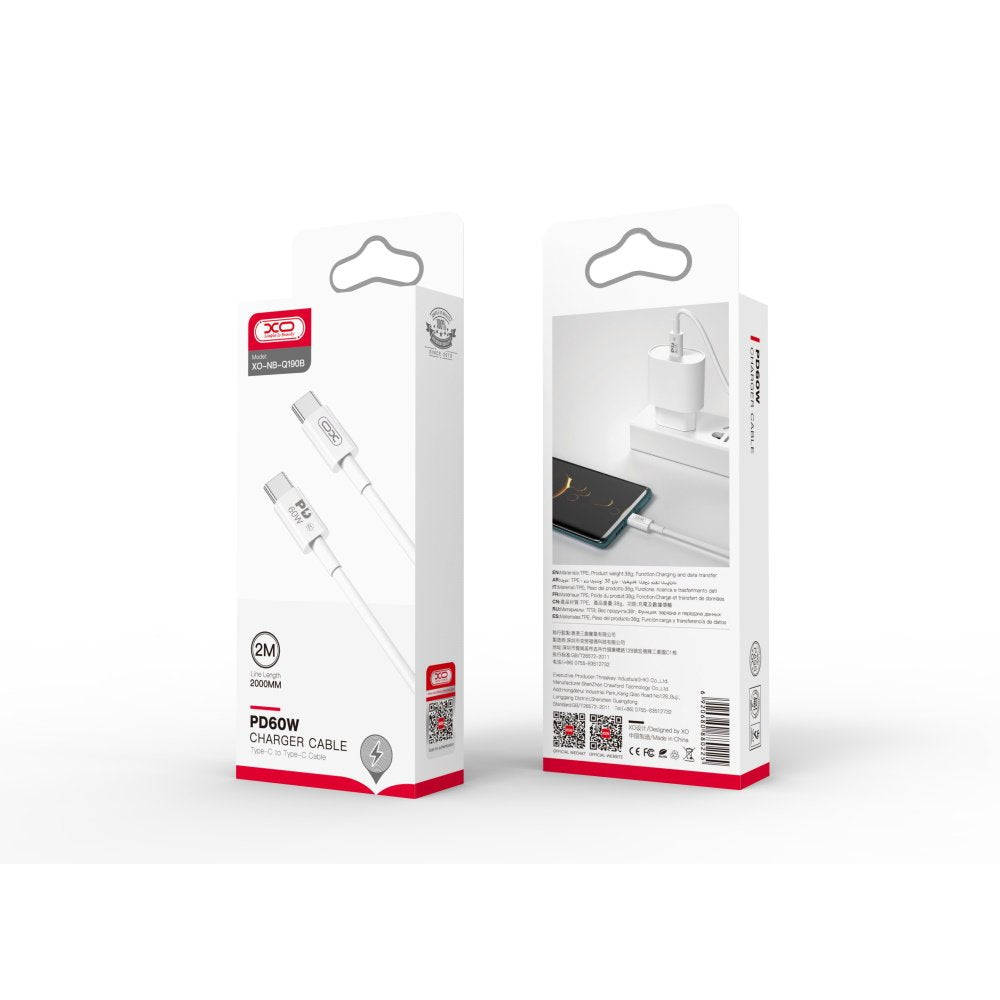 XO kabelis NB-Q190B PD USB-C - USB-C 2,0m 60W, balts