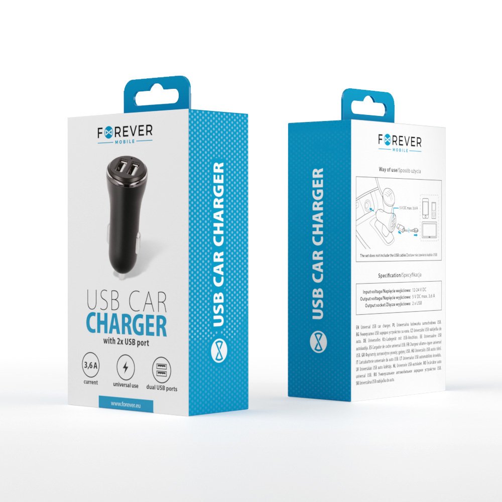 Forever auto lādētājs CC-03 2x USB 3,6A, melns