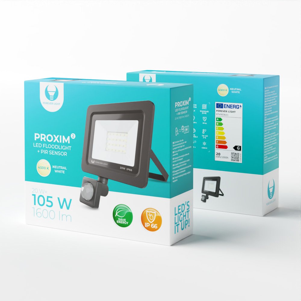 LED prožektors Proxim II 20W | 4500K | PIR IP66 Forever Light