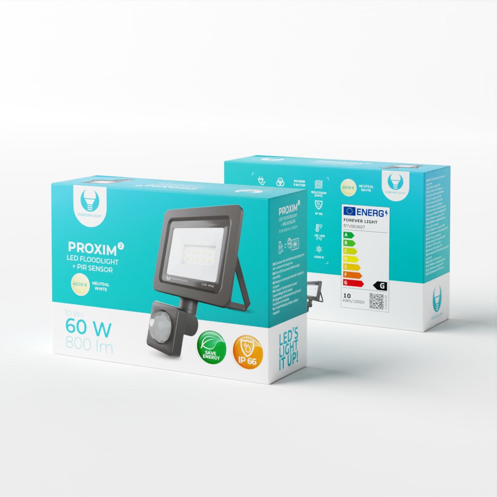 LED prožektors Proxim II 10W | 4500K | PIR IP66 Forever Light