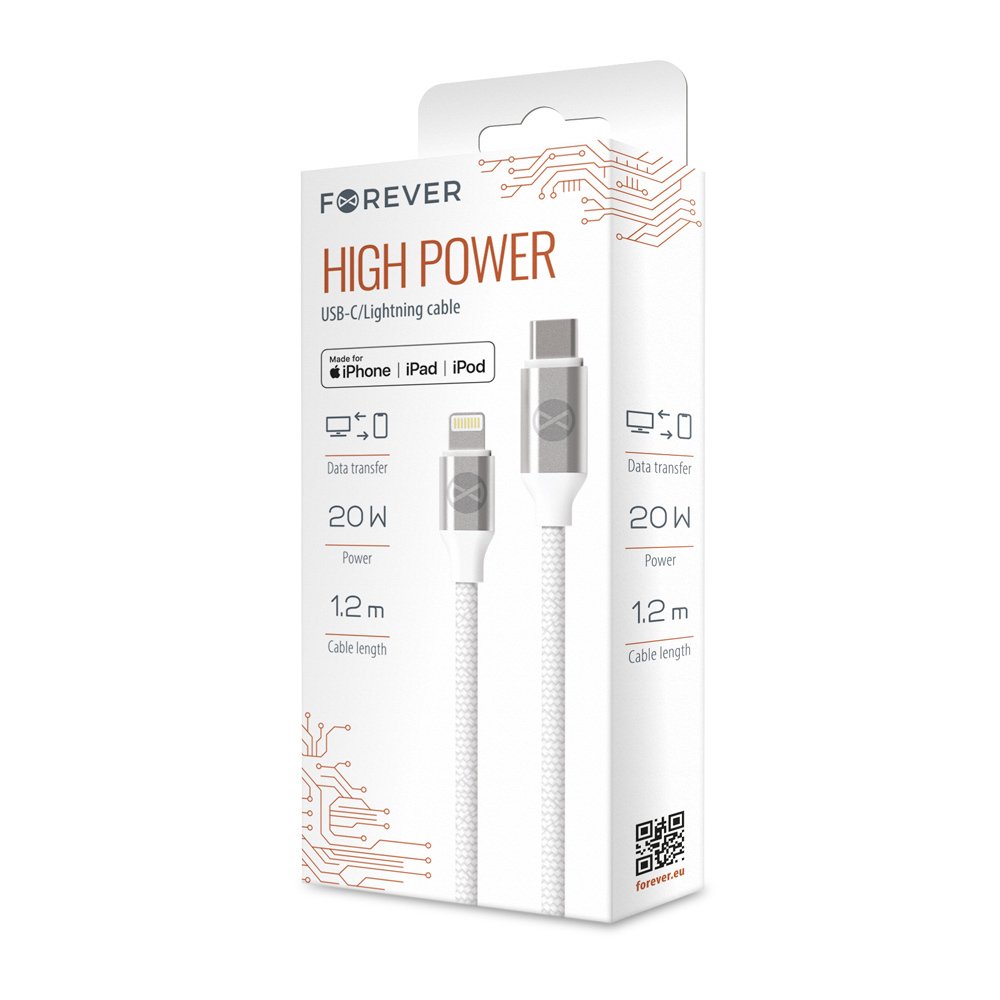 Forever MFI kabelis USB-C - Lightning 1,2 m 3A 20W WHP12321 balts
