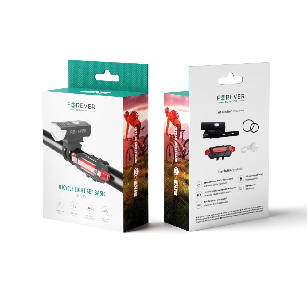 Forever Outdoor velosipēda gaismu komplekts Basic BLG-100