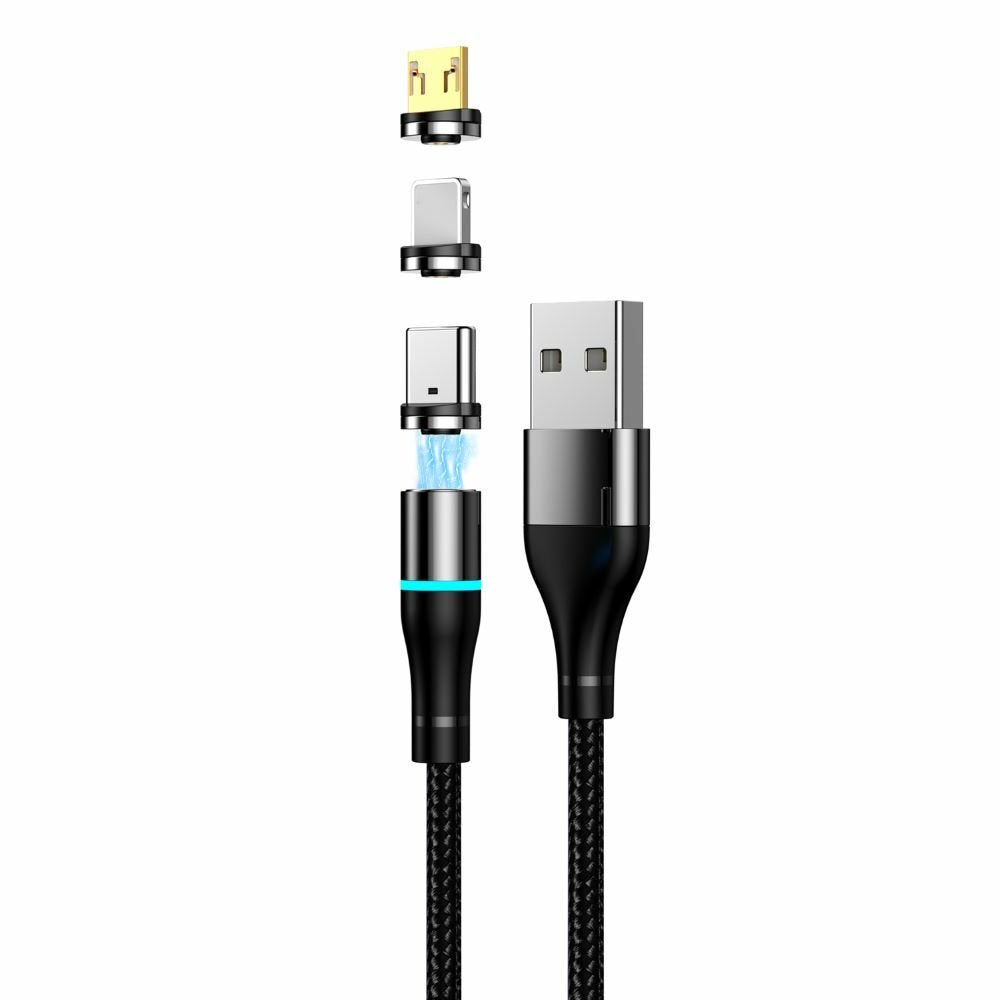 Setty USB magnētisks kabelis 1m 2A neilona melns
