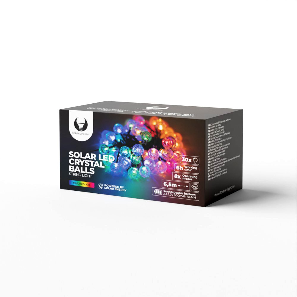 Gaismu virtene ar saules baterijām, LED kristāla bumbiņas, SCB61, 6,5m, 30 bumbiņas, daudzkrāsaina, Forever Light